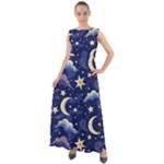 Night Moon Seamless Background Stars Sky Clouds Texture Pattern Chiffon Mesh Boho Maxi Dress