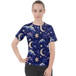 Night Moon Seamless Background Stars Sky Clouds Texture Pattern Women s Sport Raglan T-Shirt