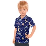 Night Moon Seamless Background Stars Sky Clouds Texture Pattern Kids  Polo T-Shirt