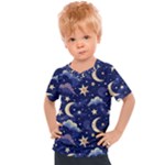 Night Moon Seamless Background Stars Sky Clouds Texture Pattern Kids  Sports T-Shirt