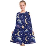 Night Moon Seamless Background Stars Sky Clouds Texture Pattern Kids  Midi Sailor Dress