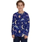 Night Moon Seamless Background Stars Sky Clouds Texture Pattern Kids  Crewneck Sweatshirt