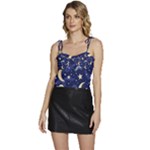 Night Moon Seamless Background Stars Sky Clouds Texture Pattern Flowy Camisole Tie Up Top