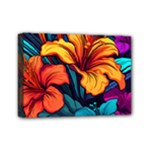 Hibiscus Flowers Colorful Vibrant Tropical Garden Bright Saturated Nature Mini Canvas 7  x 5  (Stretched)
