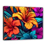 Hibiscus Flowers Colorful Vibrant Tropical Garden Bright Saturated Nature Canvas 20  x 16  (Stretched)