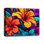 Hibiscus Flowers Colorful Vibrant Tropical Garden Bright Saturated Nature Deluxe Canvas 14  x 11  (Stretched)