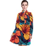 Hibiscus Flowers Colorful Vibrant Tropical Garden Bright Saturated Nature Long Sleeve Chiffon Shirt Dress