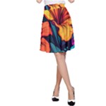 Hibiscus Flowers Colorful Vibrant Tropical Garden Bright Saturated Nature A-Line Skirt