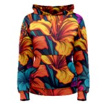 Hibiscus Flowers Colorful Vibrant Tropical Garden Bright Saturated Nature Women s Pullover Hoodie