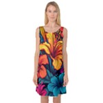 Hibiscus Flowers Colorful Vibrant Tropical Garden Bright Saturated Nature Sleeveless Satin Nightdress