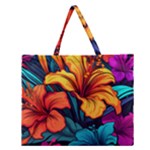 Hibiscus Flowers Colorful Vibrant Tropical Garden Bright Saturated Nature Zipper Large Tote Bag