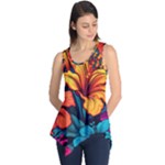 Hibiscus Flowers Colorful Vibrant Tropical Garden Bright Saturated Nature Sleeveless Tunic