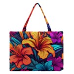 Hibiscus Flowers Colorful Vibrant Tropical Garden Bright Saturated Nature Medium Tote Bag