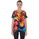 Hibiscus Flowers Colorful Vibrant Tropical Garden Bright Saturated Nature Cut Out Side Drop T-Shirt