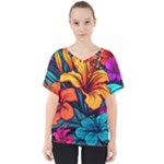 Hibiscus Flowers Colorful Vibrant Tropical Garden Bright Saturated Nature V-Neck Dolman Drape Top