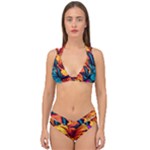 Hibiscus Flowers Colorful Vibrant Tropical Garden Bright Saturated Nature Double Strap Halter Bikini Set