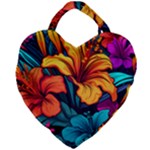 Hibiscus Flowers Colorful Vibrant Tropical Garden Bright Saturated Nature Giant Heart Shaped Tote