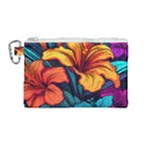Hibiscus Flowers Colorful Vibrant Tropical Garden Bright Saturated Nature Canvas Cosmetic Bag (Medium)