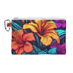 Hibiscus Flowers Colorful Vibrant Tropical Garden Bright Saturated Nature Canvas Cosmetic Bag (Large)