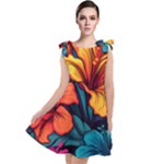 Hibiscus Flowers Colorful Vibrant Tropical Garden Bright Saturated Nature Tie Up Tunic Dress