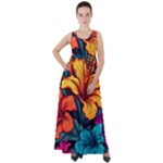 Hibiscus Flowers Colorful Vibrant Tropical Garden Bright Saturated Nature Empire Waist Velour Maxi Dress