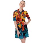 Hibiscus Flowers Colorful Vibrant Tropical Garden Bright Saturated Nature Belted Shirt Dress