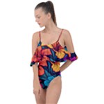 Hibiscus Flowers Colorful Vibrant Tropical Garden Bright Saturated Nature Drape Piece Swimsuit