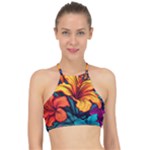 Hibiscus Flowers Colorful Vibrant Tropical Garden Bright Saturated Nature Halter Bikini Top