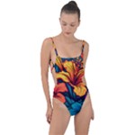 Hibiscus Flowers Colorful Vibrant Tropical Garden Bright Saturated Nature Tie Strap One Piece Swimsuit