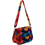 Hibiscus Flowers Colorful Vibrant Tropical Garden Bright Saturated Nature Saddle Handbag