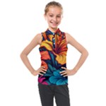 Hibiscus Flowers Colorful Vibrant Tropical Garden Bright Saturated Nature Kids  Sleeveless Polo T-Shirt