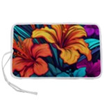 Hibiscus Flowers Colorful Vibrant Tropical Garden Bright Saturated Nature Pen Storage Case (L)