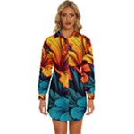 Hibiscus Flowers Colorful Vibrant Tropical Garden Bright Saturated Nature Womens Long Sleeve Shirt Dress