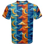 Clouds Stars Sky Moon Day And Night Background Wallpaper Men s Cotton T-Shirt