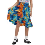 Clouds Stars Sky Moon Day And Night Background Wallpaper Kids  Ruffle Flared Wrap Midi Skirt