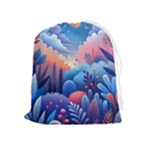 Nature Night Bushes Flowers Leaves Clouds Landscape Berries Story Fantasy Wallpaper Background Sampl Drawstring Pouch (XL)