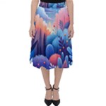 Nature Night Bushes Flowers Leaves Clouds Landscape Berries Story Fantasy Wallpaper Background Sampl Classic Midi Skirt