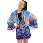 Nature Night Bushes Flowers Leaves Clouds Landscape Berries Story Fantasy Wallpaper Background Sampl Long Sleeve Kimono