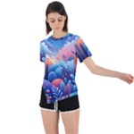 Nature Night Bushes Flowers Leaves Clouds Landscape Berries Story Fantasy Wallpaper Background Sampl Asymmetrical Short Sleeve Sports T-Shirt