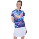 Nature Night Bushes Flowers Leaves Clouds Landscape Berries Story Fantasy Wallpaper Background Sampl Women s Polo T-Shirt