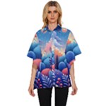 Nature Night Bushes Flowers Leaves Clouds Landscape Berries Story Fantasy Wallpaper Background Sampl Women s Batwing Button Up Shirt