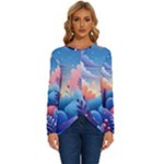 Nature Night Bushes Flowers Leaves Clouds Landscape Berries Story Fantasy Wallpaper Background Sampl Long Sleeve Crew Neck Pullover Top