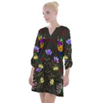 Bird Flower Plant Nature Open Neck Shift Dress