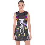 Bird Flower Plant Nature Lace Up Front Bodycon Dress