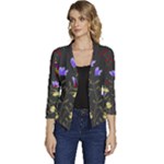 Bird Flower Plant Nature Women s Casual 3/4 Sleeve Spring Jacket