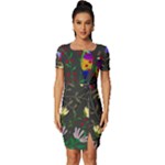 Bird Flower Plant Nature Fitted Knot Split End Bodycon Dress