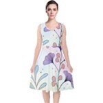 Flower Paint Flora Nature Plant V-Neck Midi Sleeveless Dress 