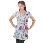Flower Paint Flora Nature Plant Puff Sleeve Tunic Top