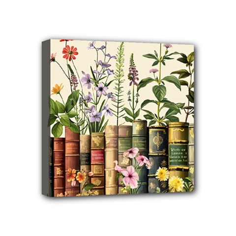 Books Flowers Book Flower Flora Floral Mini Canvas 4  x 4  (Stretched) from UrbanLoad.com