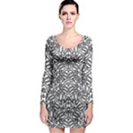 Monochrome Maze Design Print Long Sleeve Bodycon Dress